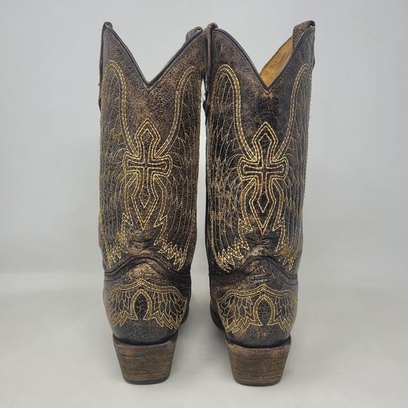 Corral Boots Youth 5 Brown Wing Cross Western Cowboy Leather Snip Toe Rodeo - Picture 3 of 13
